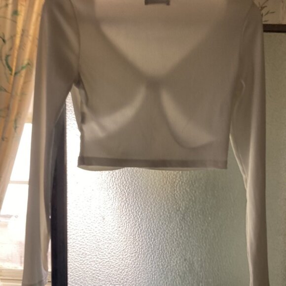 SHEIN summer midriff long-sleeve cut-out ribbed knit white crop top - Picture 4 of 4